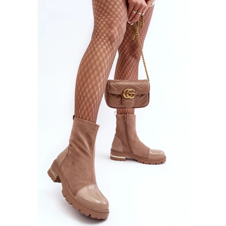 PS1 Bottes Plates Classiques En Cuir Beige Shendete