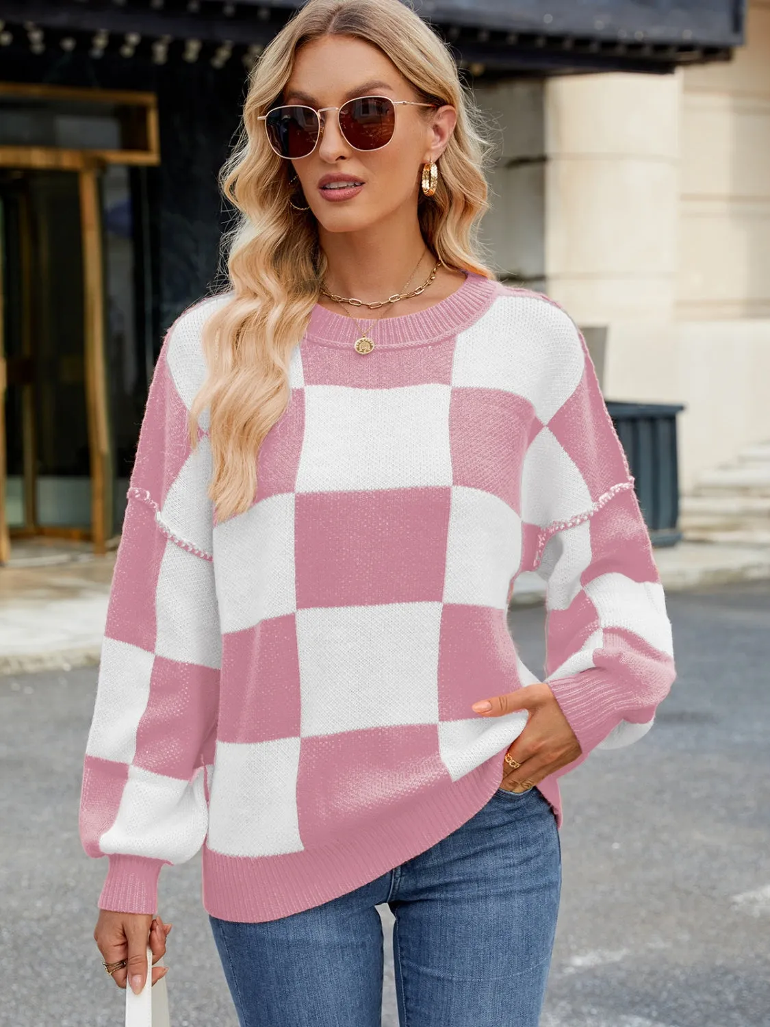 Rachel - pull à carreaux femme