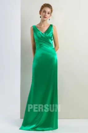 Robe de soirée longue vert émeraude décolleté en V