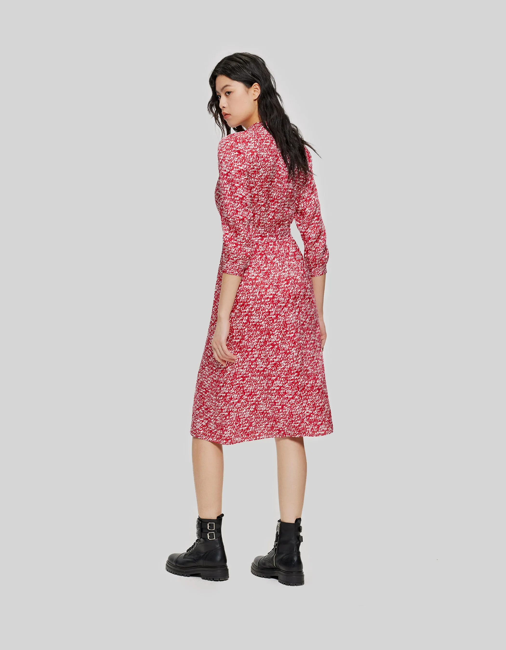 Robe midi rouge imprimé tag Femme