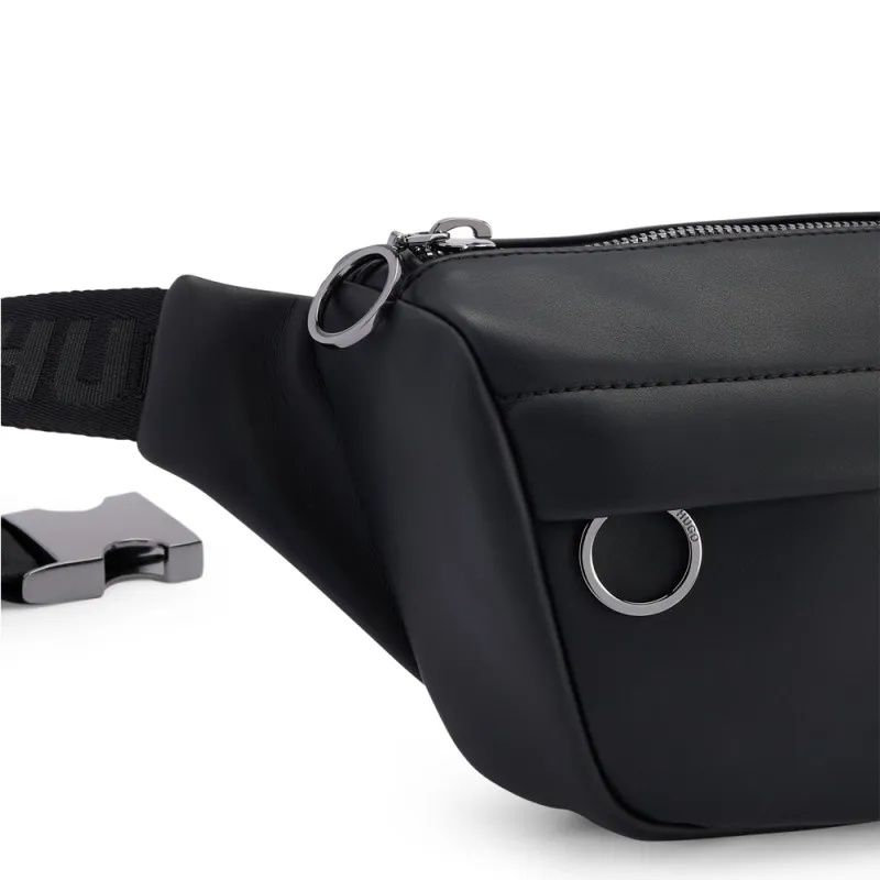 SAC CEINTURE ELLIOT_BUMBAG HUGO EN SIMILICUIR NOIR AVEC LOGO ENCADRÉ
