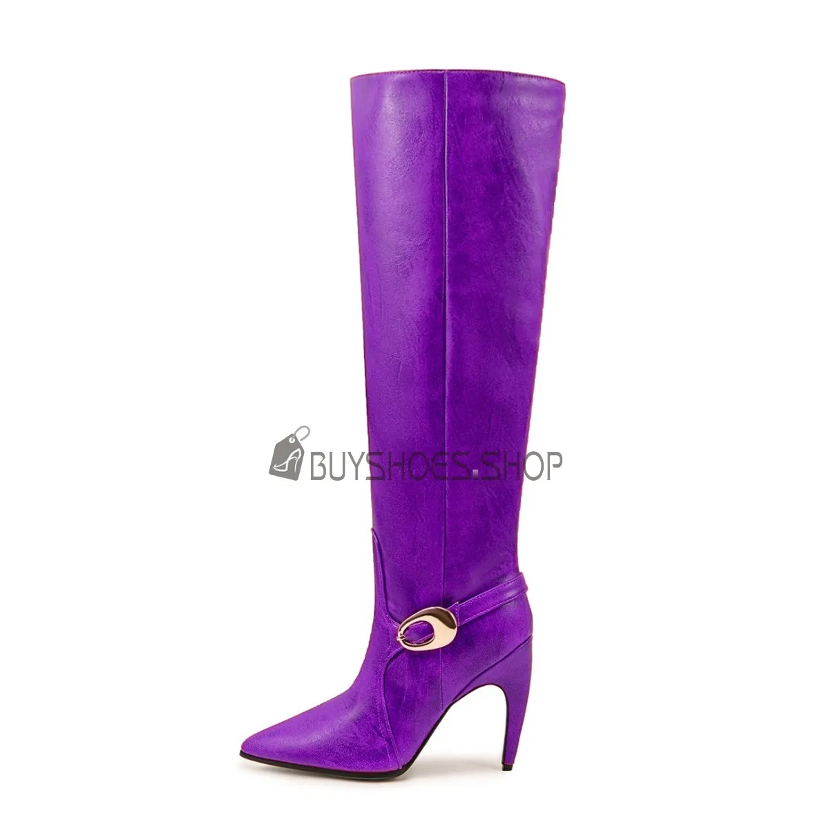 Talon Aiguille Bottes Hautes À Boucle A Talon Fourrées Bottes Hauteur Genoux Habillé Cuir