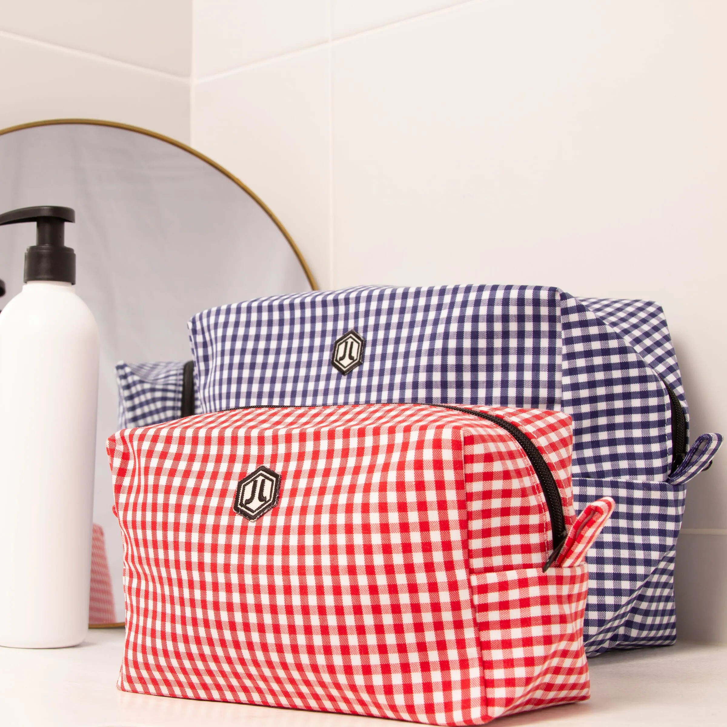 Trousse toile recyclée vichy blanc rouge